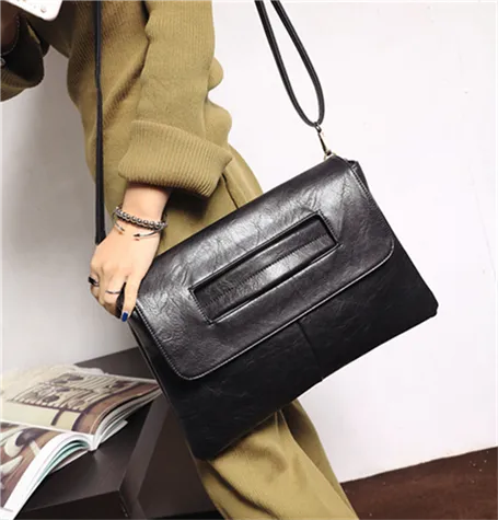 Square Faux Leather Wrist Handle Envelope Clutches - 9 Colors