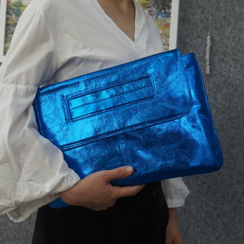 Square Faux Leather Wrist Handle Envelope Clutches - 9 Colors