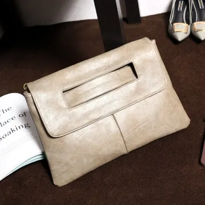 Square Faux Leather Wrist Handle Envelope Clutches - 9 Colors