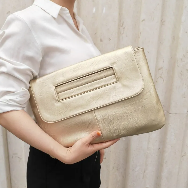 Square Faux Leather Wrist Handle Envelope Clutches - 9 Colors