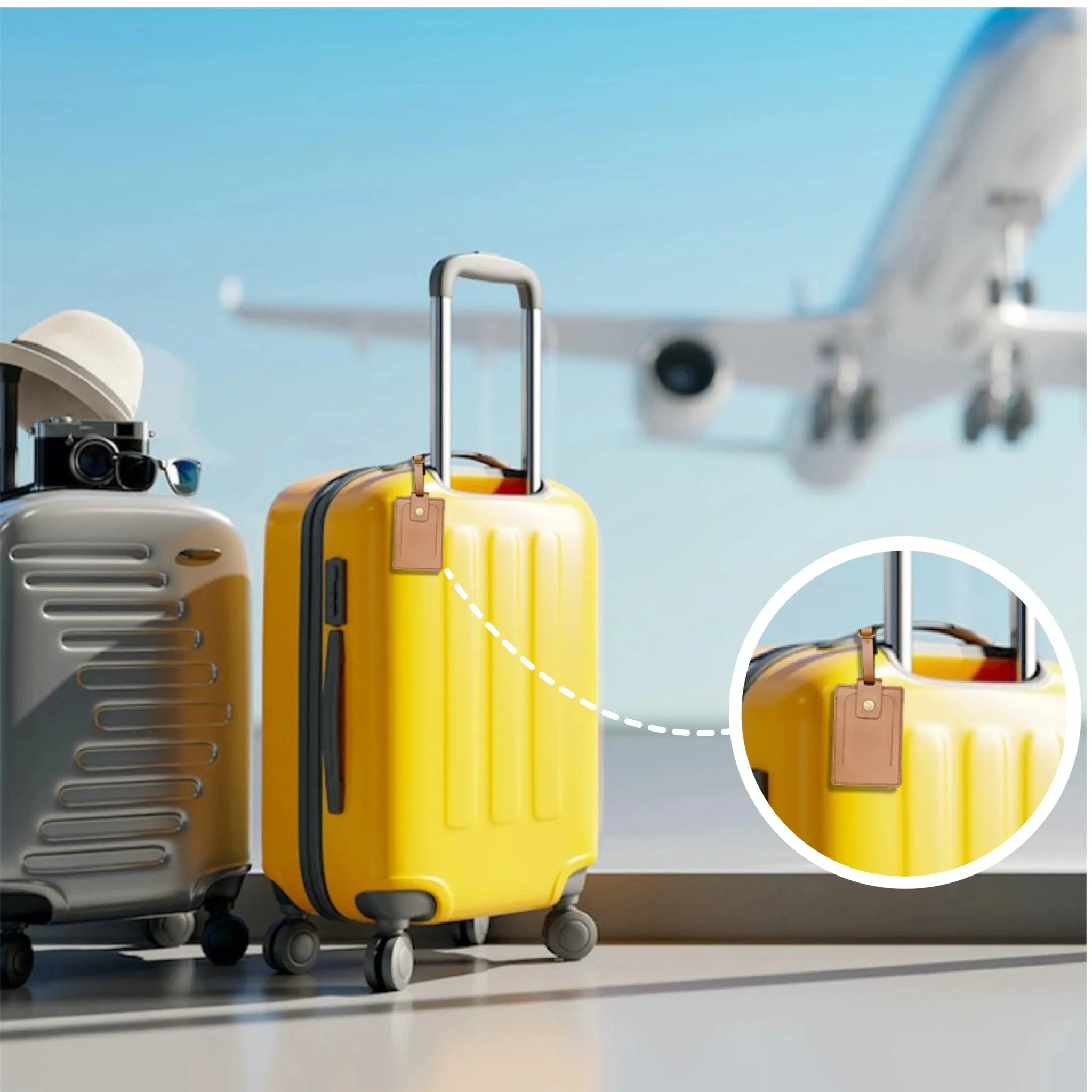 Stylish Tan Travel Gift Set: Sunglasses Case, Passport Cover, Keychain & Luggage Tag