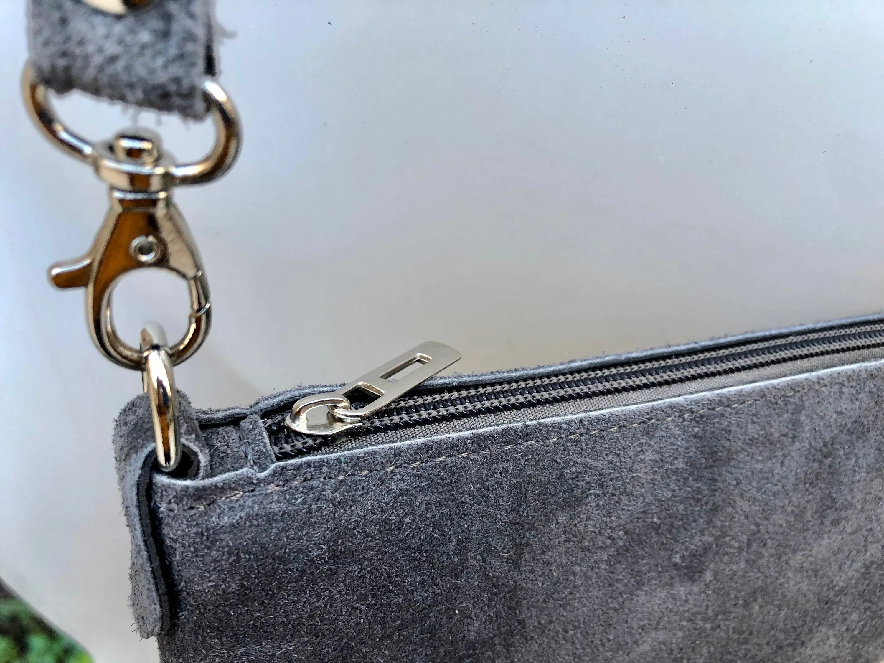 Suede leather bag in dark GRAY. Cross body bag, shoulder bag in GENUINE  leather. Small leather bag in  dark GRAY