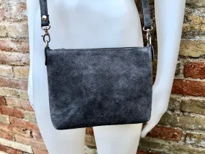 Suede leather bag in dark GRAY. Cross body bag, shoulder bag in GENUINE  leather. Small leather bag in  dark GRAY