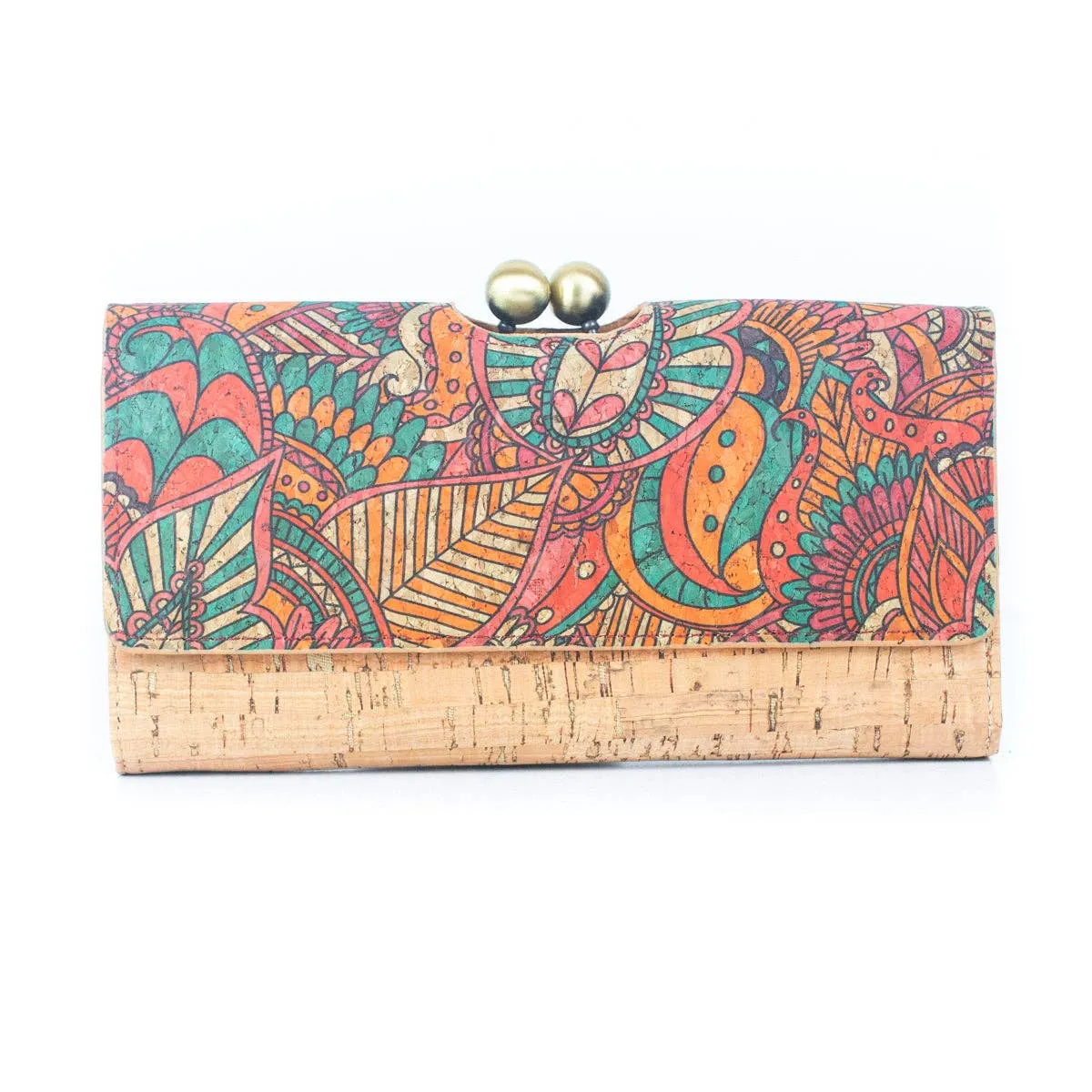 Sustainable Style: Printed Cork Wallet with Antique Brass Closure BAGF-065