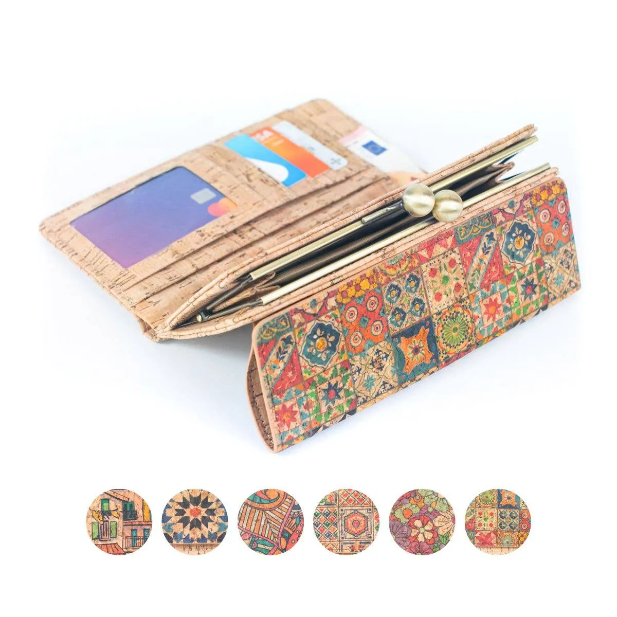 Sustainable Style: Printed Cork Wallet with Antique Brass Closure BAGF-065
