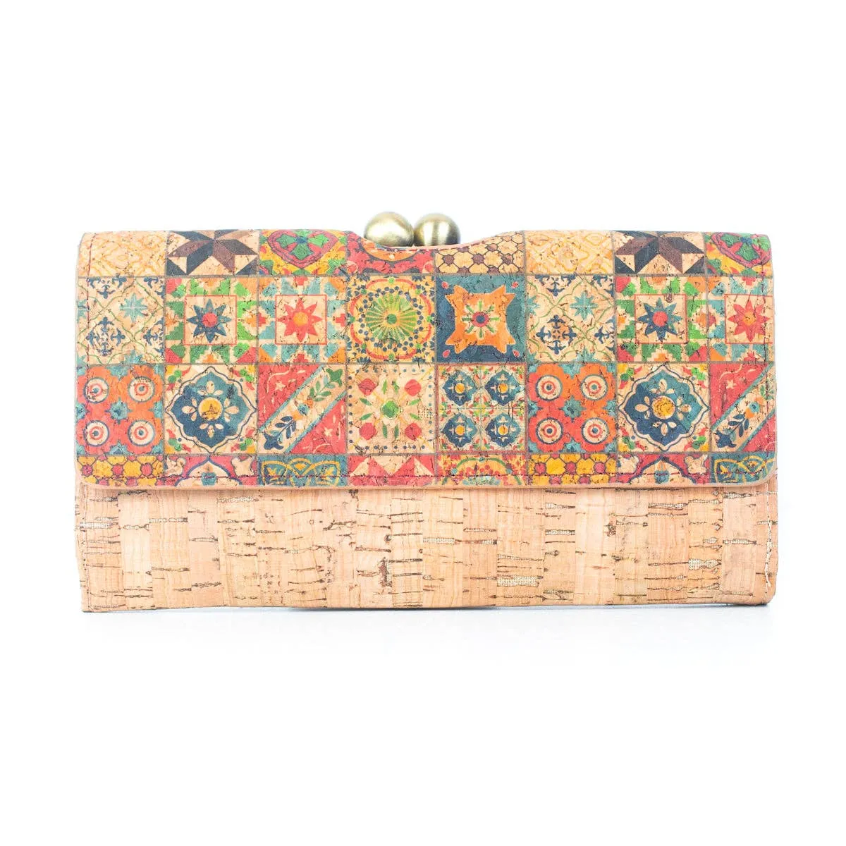 Sustainable Style: Printed Cork Wallet with Antique Brass Closure BAGF-065