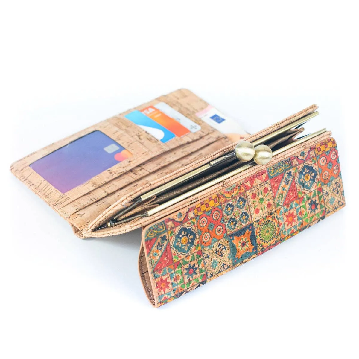Sustainable Style: Printed Cork Wallet with Antique Brass Closure BAGF-065