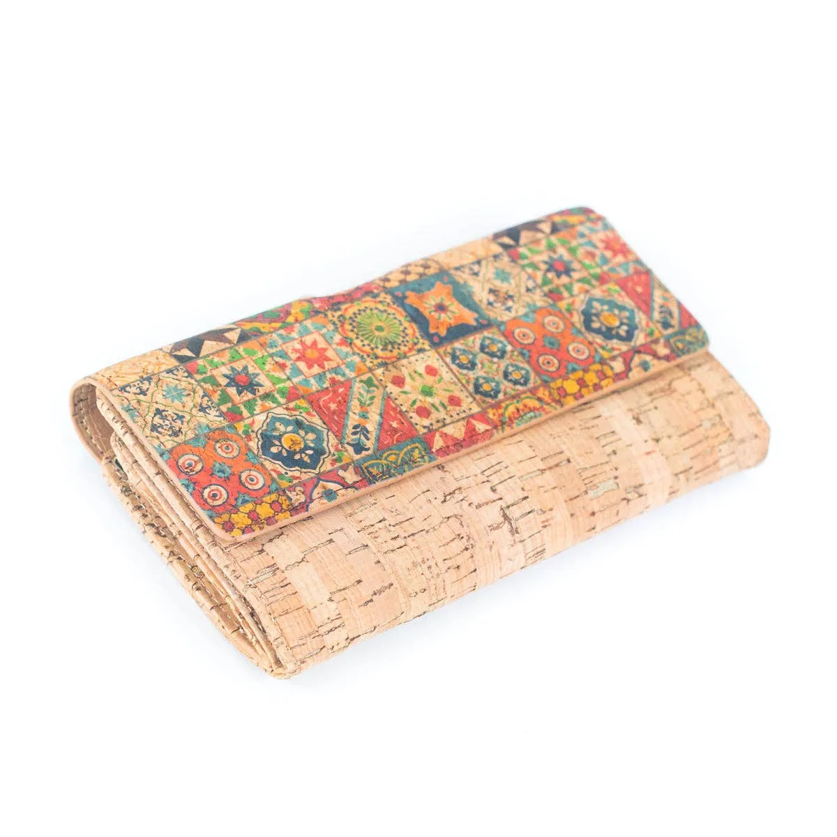 Sustainable Style: Printed Cork Wallet with Antique Brass Closure BAGF-065
