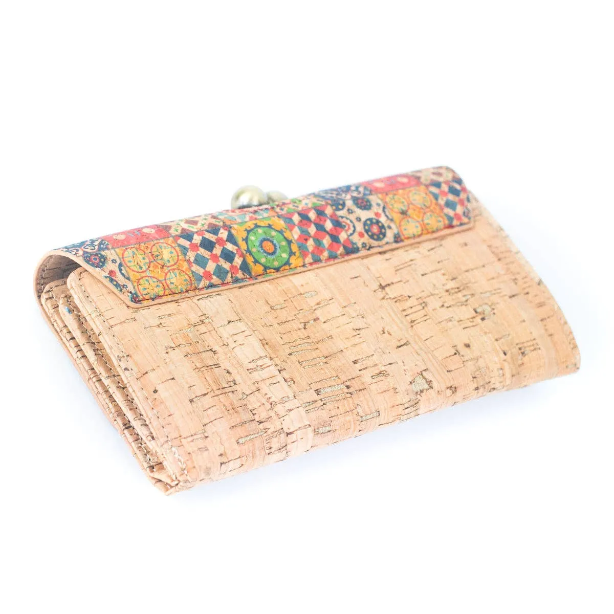 Sustainable Style: Printed Cork Wallet with Antique Brass Closure BAGF-065