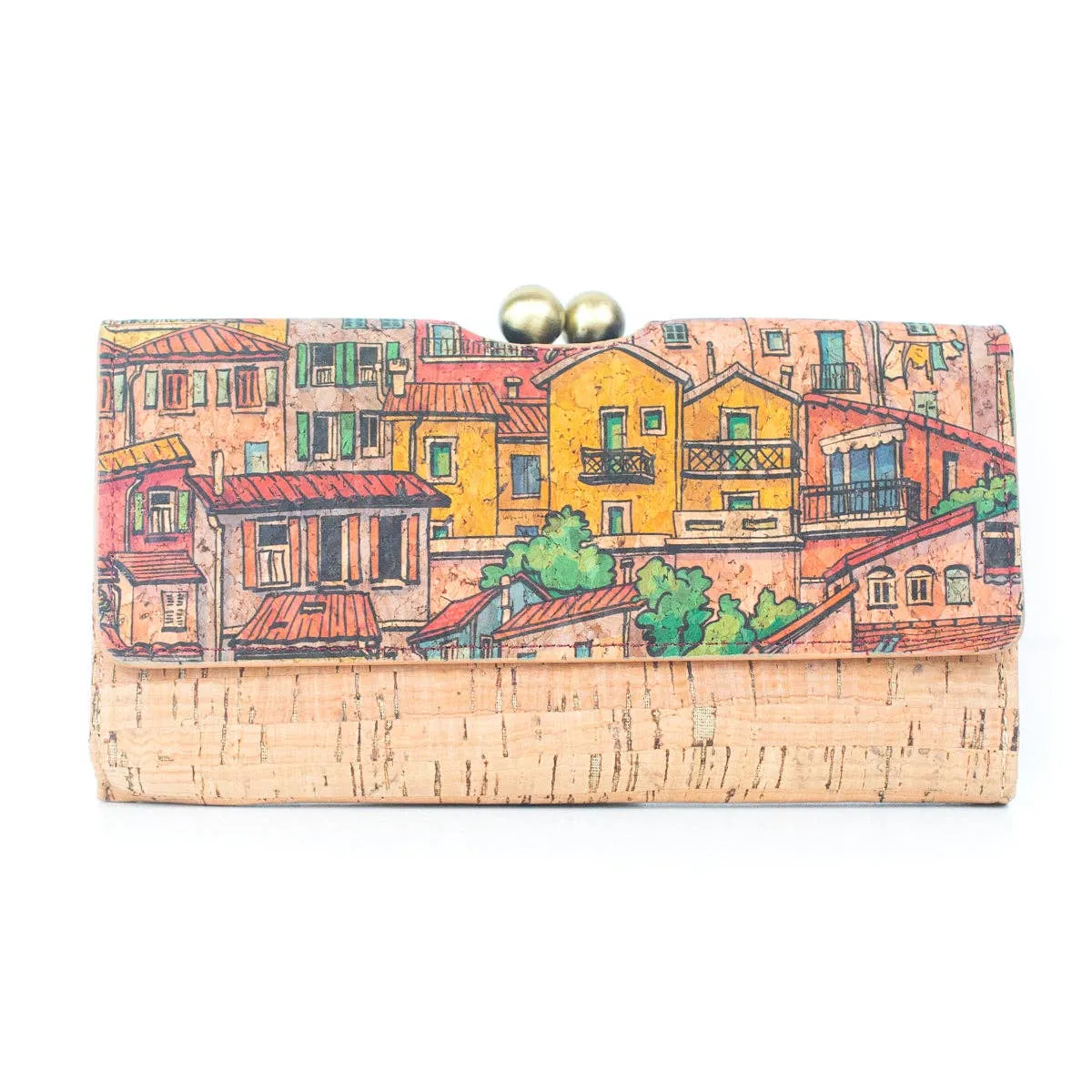 Sustainable Style: Printed Cork Wallet with Antique Brass Closure BAGF-065