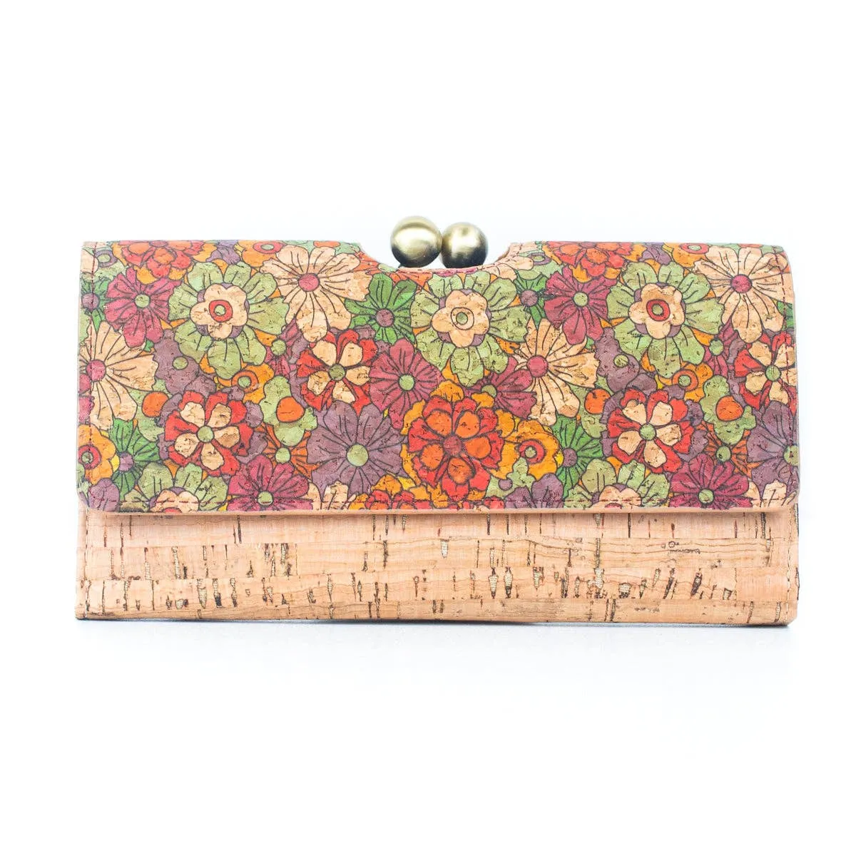 Sustainable Style: Printed Cork Wallet with Antique Brass Closure BAGF-065