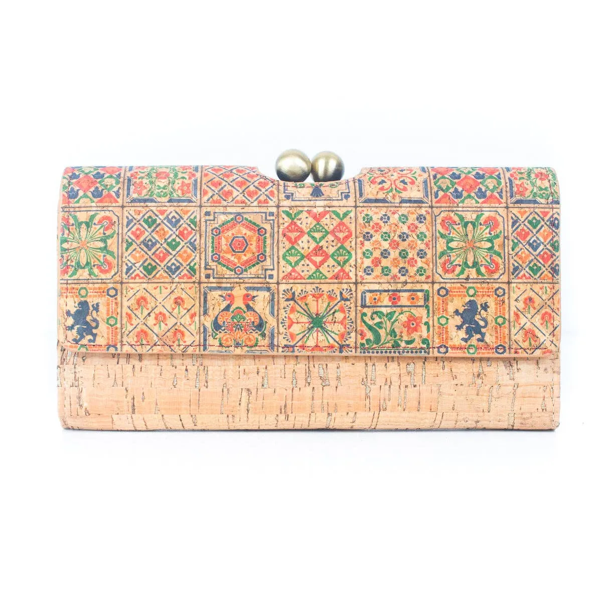 Sustainable Style: Printed Cork Wallet with Antique Brass Closure BAGF-065