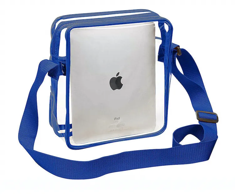 Tablet Size Clear Cross-Body Messenger Shoulder Bag - Royal Blue Trim (CH-510-ROY)