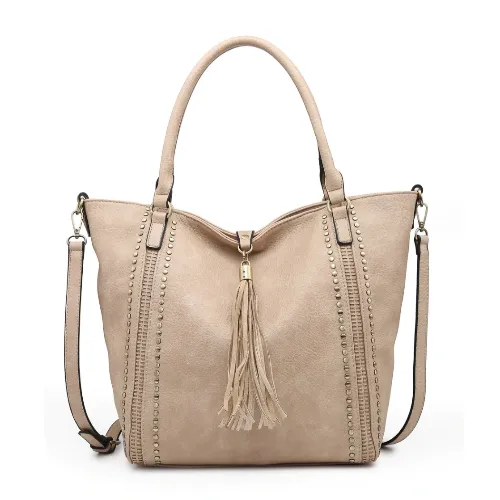 Tassel Accent Studded Handbag