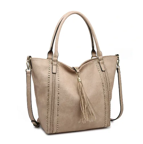 Tassel Accent Studded Handbag