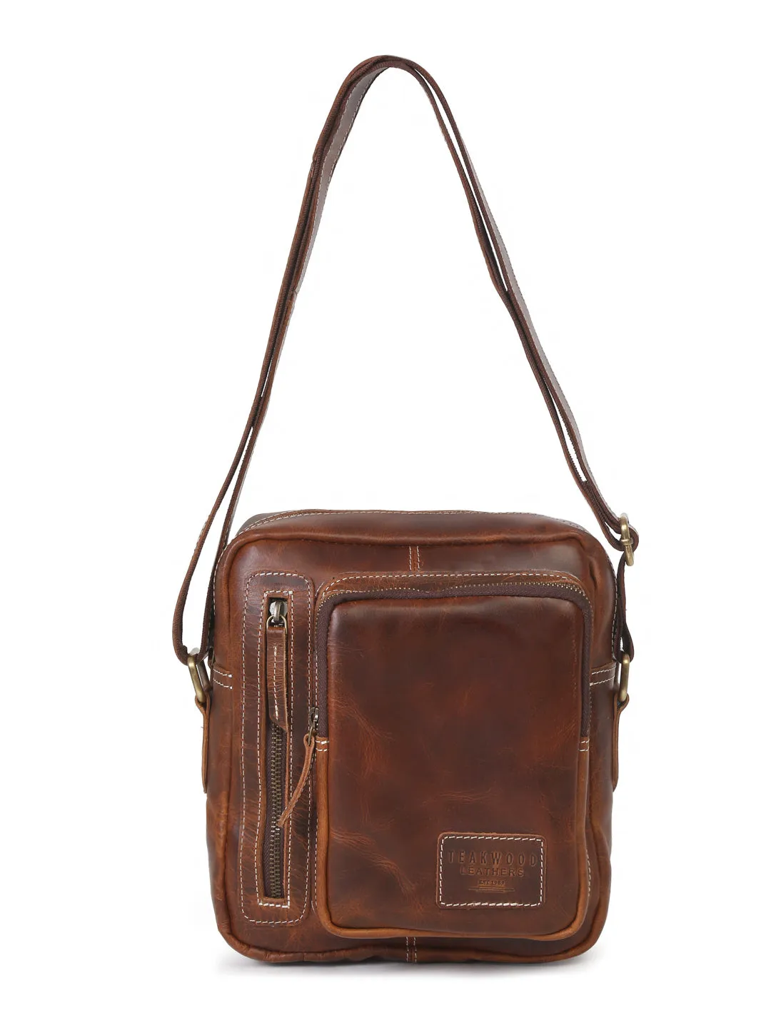 Teakwood Genuine Unisex Tan Genuine Leather Messenger Bag