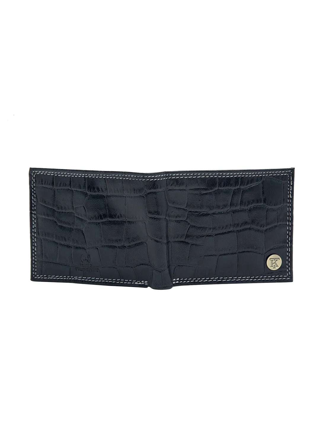 Teakwood Unisex Genuine Leather Blue Bi Fold RFID Solid Wallet