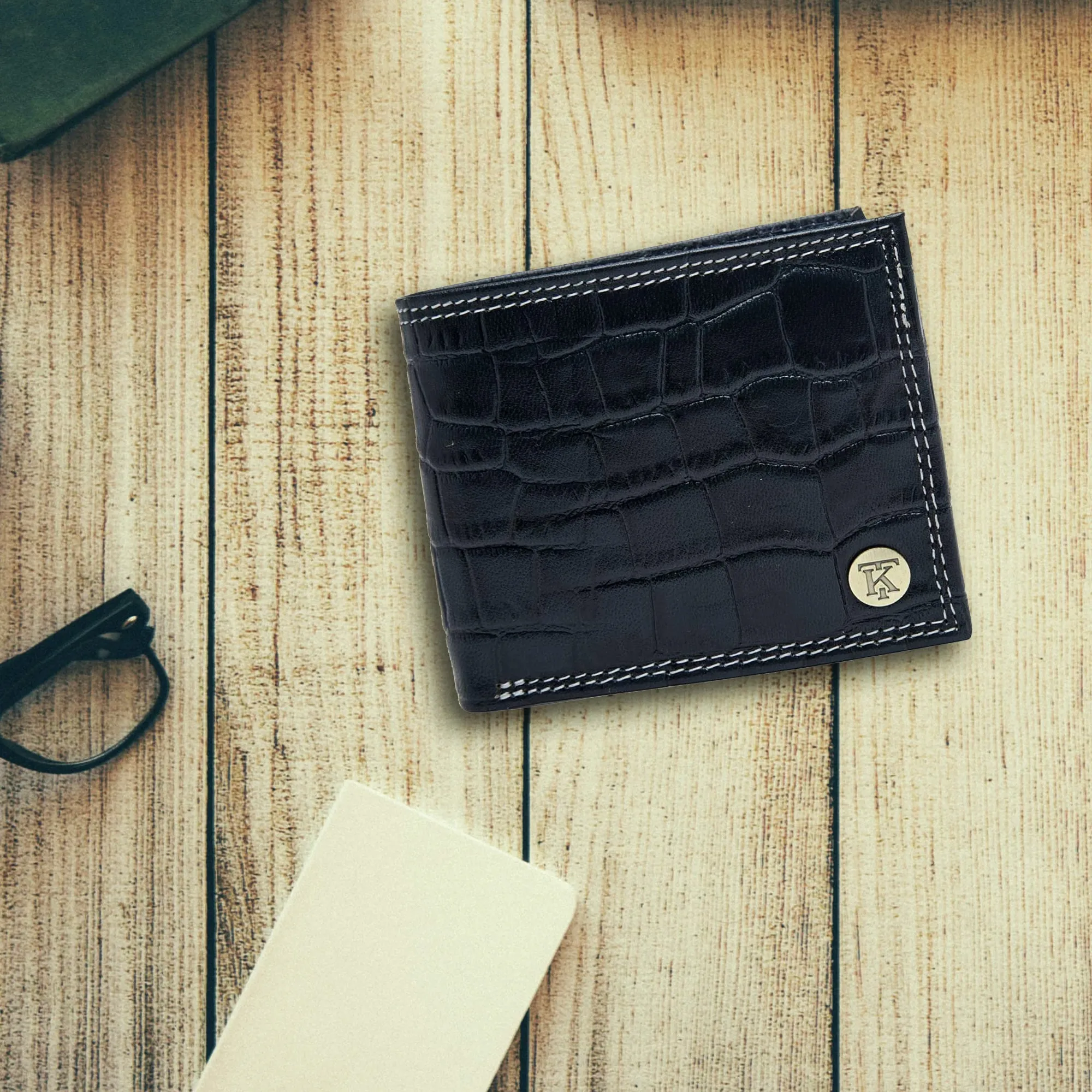Teakwood Unisex Genuine Leather Blue Bi Fold RFID Solid Wallet