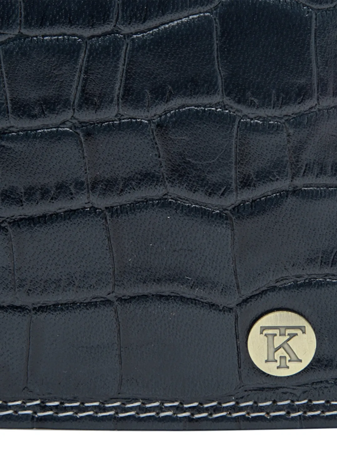 Teakwood Unisex Genuine Leather Blue Bi Fold RFID Solid Wallet