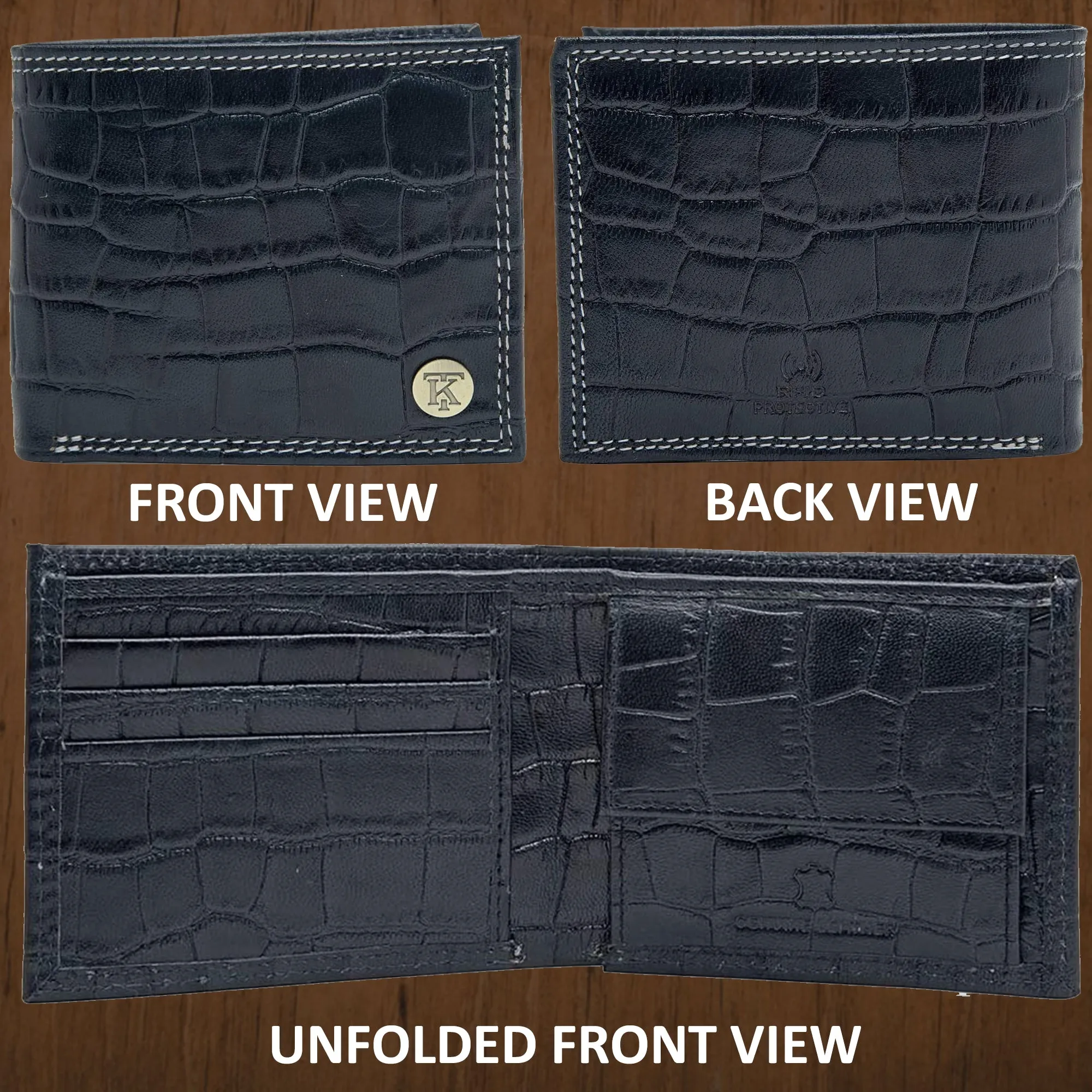 Teakwood Unisex Genuine Leather Blue Bi Fold RFID Solid Wallet