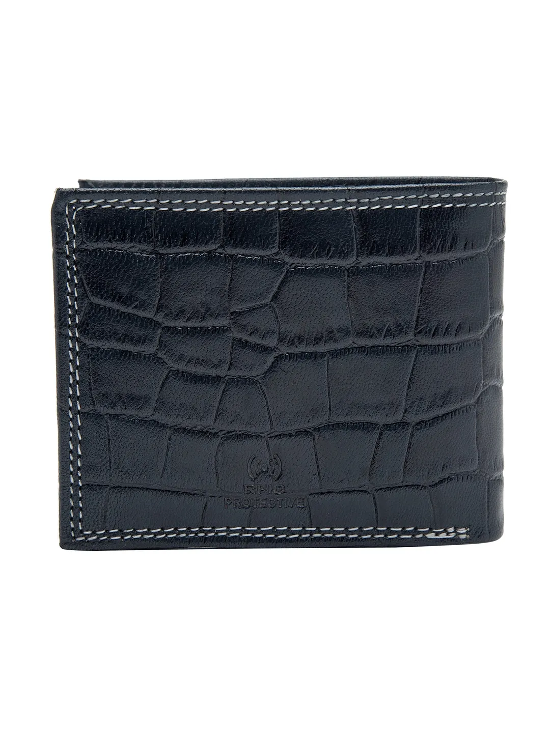 Teakwood Unisex Genuine Leather Blue Bi Fold RFID Solid Wallet