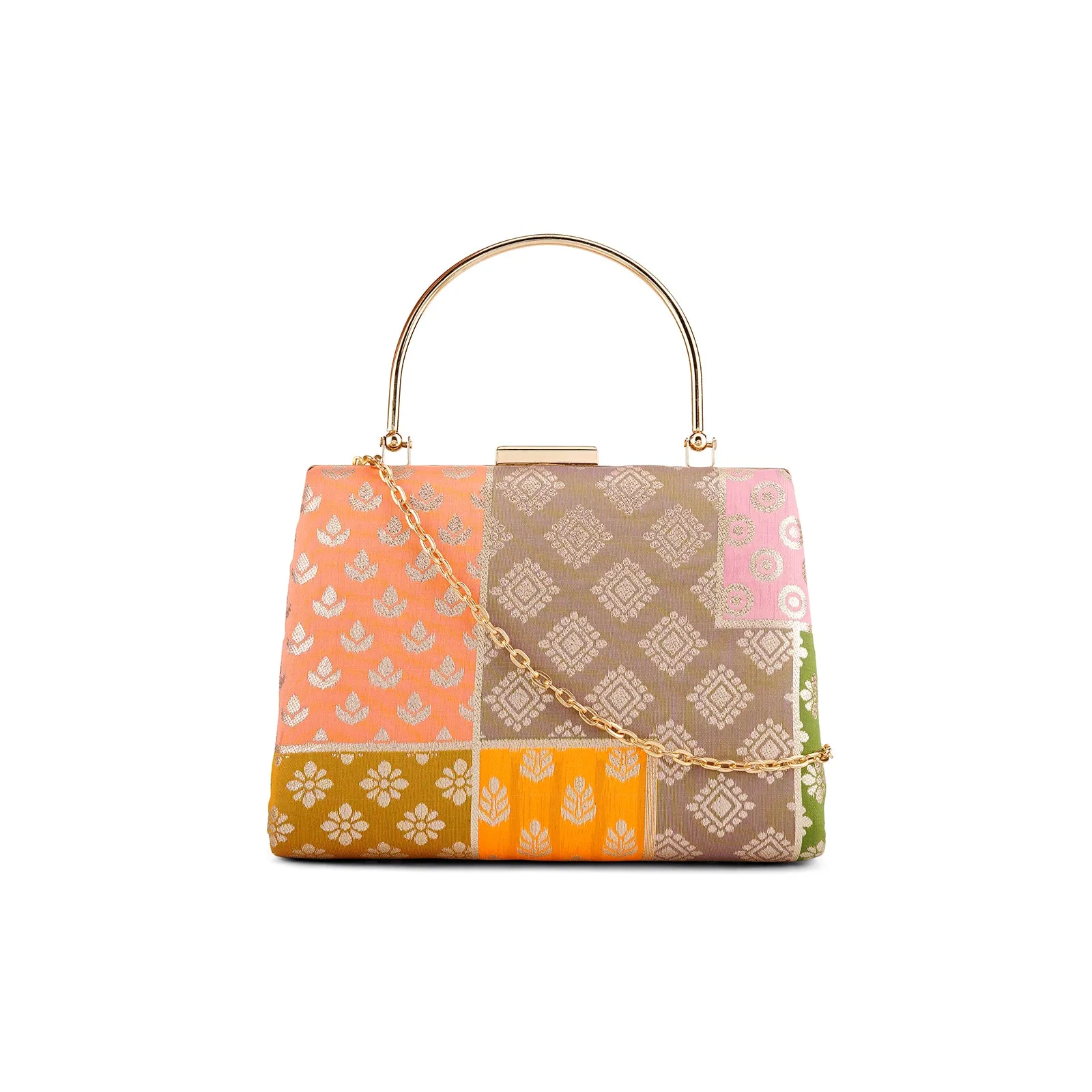 Teejh Parulatha Banarasi Print Applique Clutch