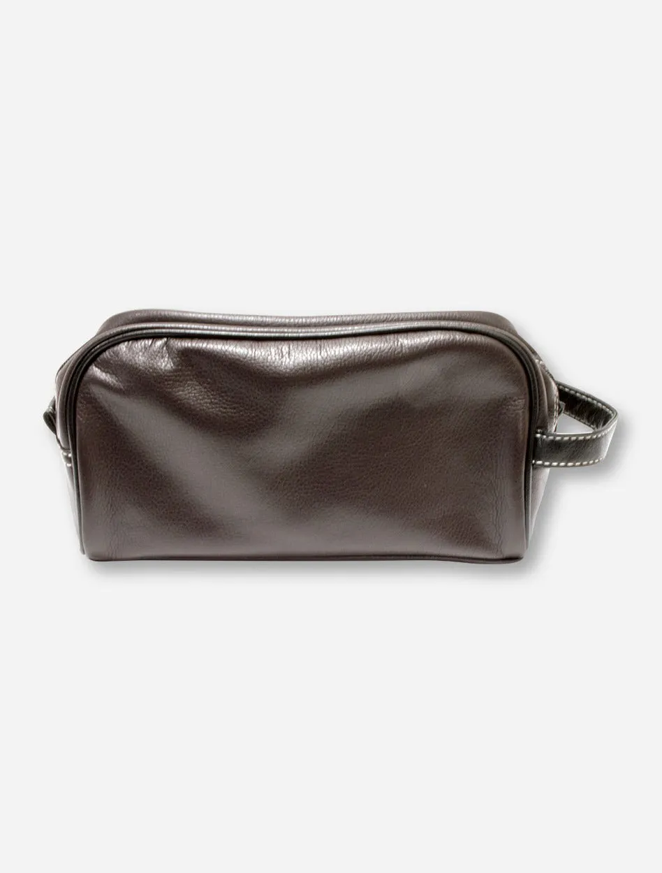 Texas Tech Double T Emblem on Brown & Black Leather Toiletry Bag