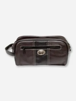 Texas Tech Double T Emblem on Brown & Black Leather Toiletry Bag