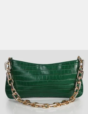 THE SADIE GREEN CROC CHAIN DETAIL SHOULDER BAG