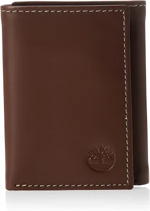 Timberland Men's Leather Trifold Wallet with ID Window Brown D77221/01