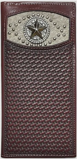 Top Notch Accessories HK5033CF Coffee Hair-On Basket Weave With Star Concho Wallet