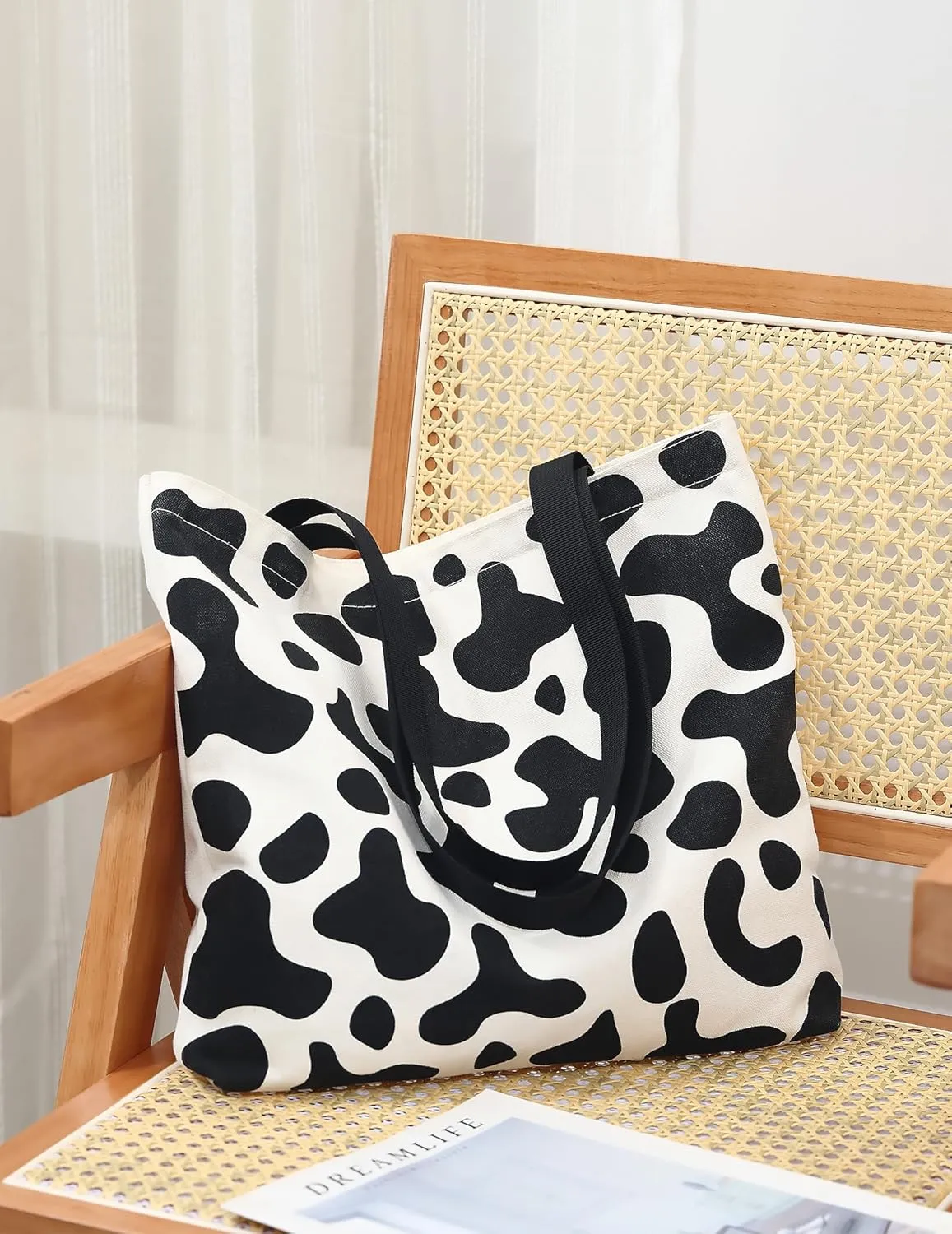 Tote Bag Aesthetic Canvas Handbags with Zipper for Women Travel Shoulder Bags Purses with compartments