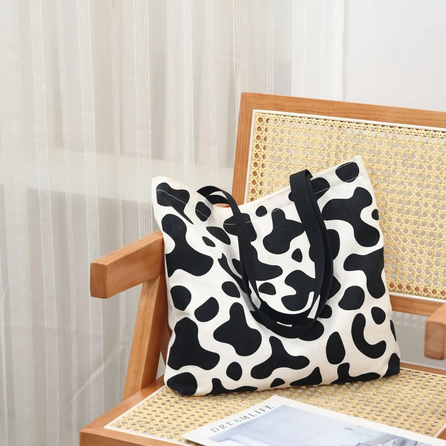 Tote Bag Aesthetic Canvas Handbags with Zipper for Women Travel Shoulder Bags Purses with compartments