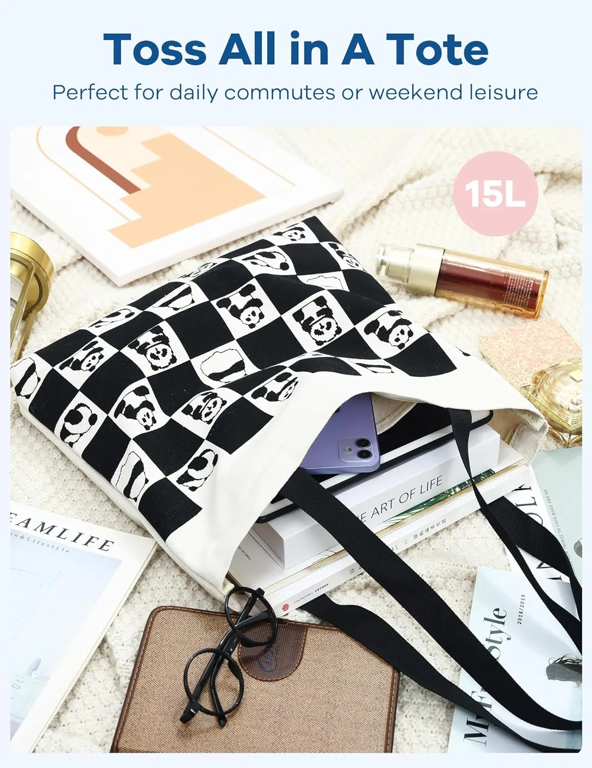 Tote Bag Aesthetic Canvas Handbags with Zipper for Women Travel Shoulder Bags Purses with compartments