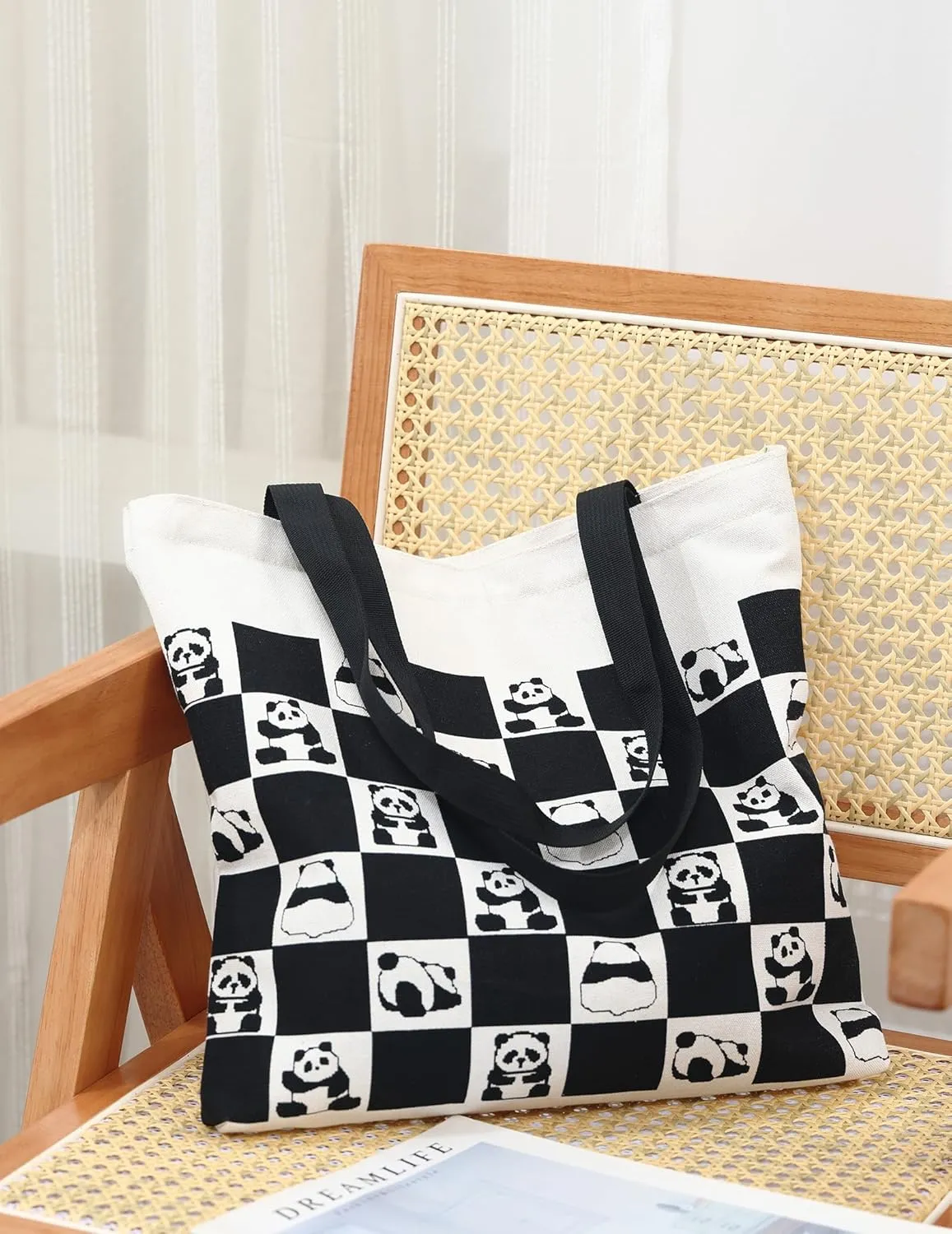Tote Bag Aesthetic Canvas Handbags with Zipper for Women Travel Shoulder Bags Purses with compartments