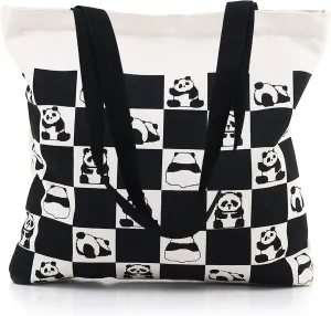 Tote Bag Aesthetic Canvas Handbags with Zipper for Women Travel Shoulder Bags Purses with compartments