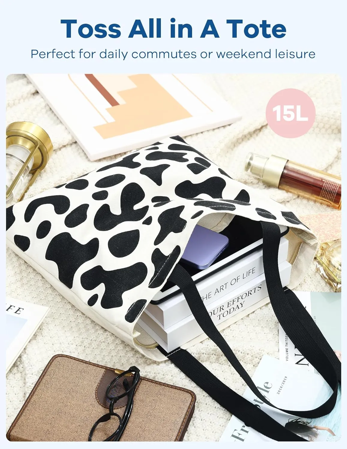 Tote Bag Aesthetic Canvas Handbags with Zipper for Women Travel Shoulder Bags Purses with compartments