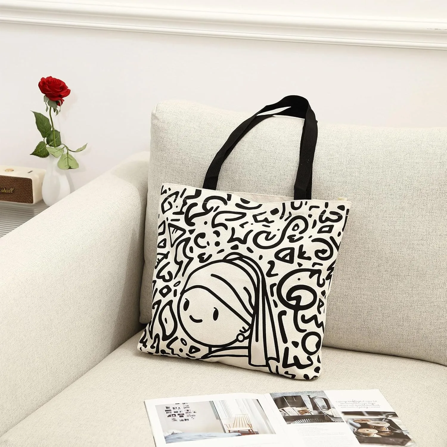 Tote Bag Aesthetic Canvas Handbags with Zipper for Women Travel Shoulder Bags Purses with compartments