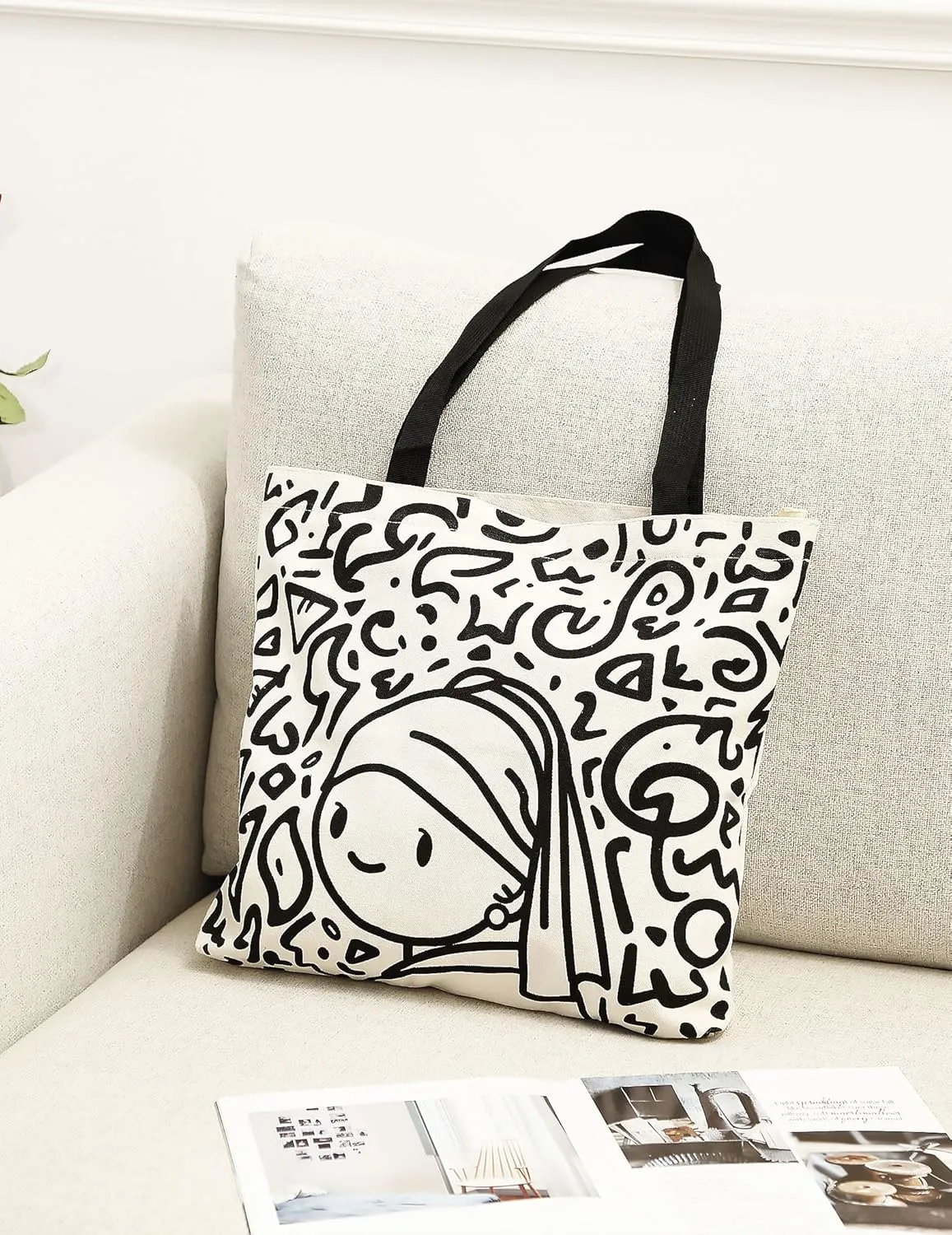 Tote Bag Aesthetic Canvas Handbags with Zipper for Women Travel Shoulder Bags Purses with compartments