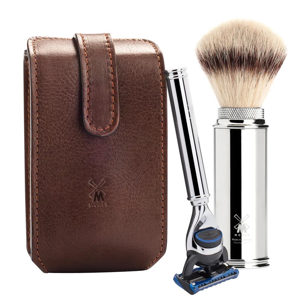 TRAVEL - Travel Shaving Set with Leather Pouch