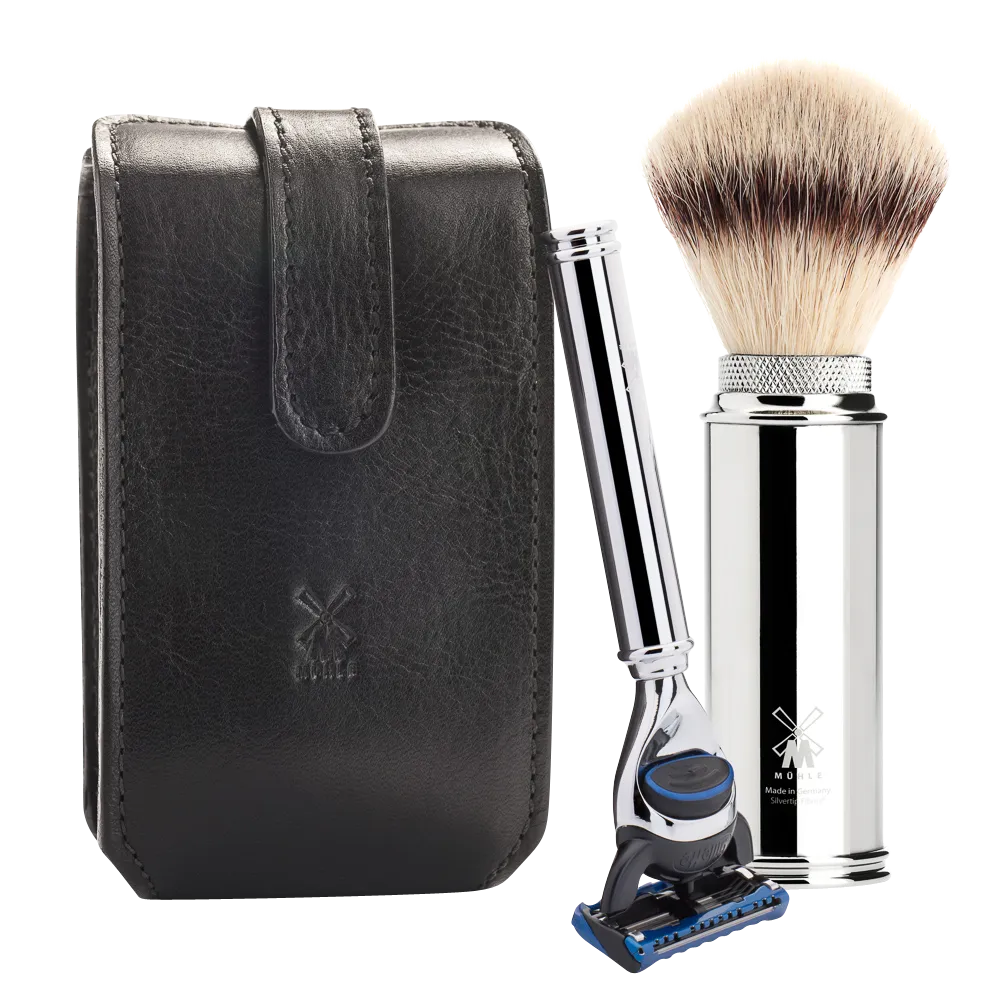 TRAVEL - Travel Shaving Set with Leather Pouch
