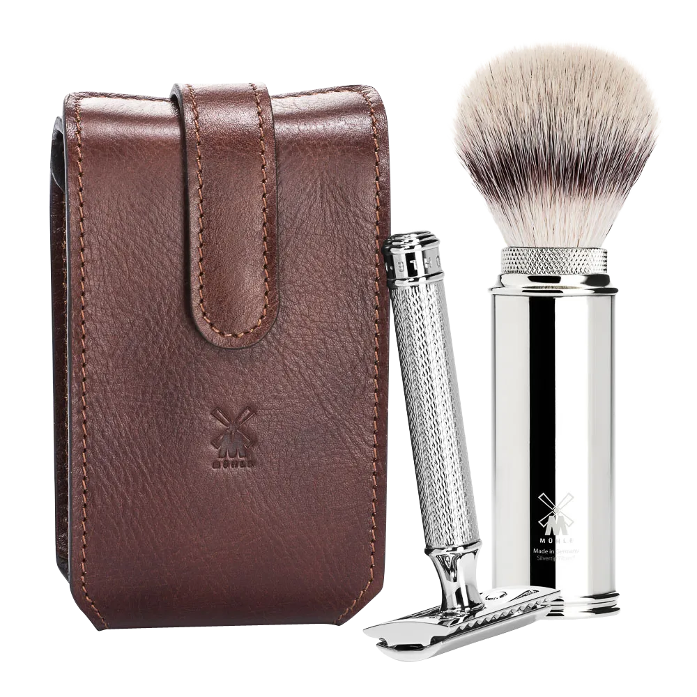 TRAVEL - Travel Shaving Set with Leather Pouch