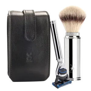 TRAVEL - Travel Shaving Set with Leather Pouch