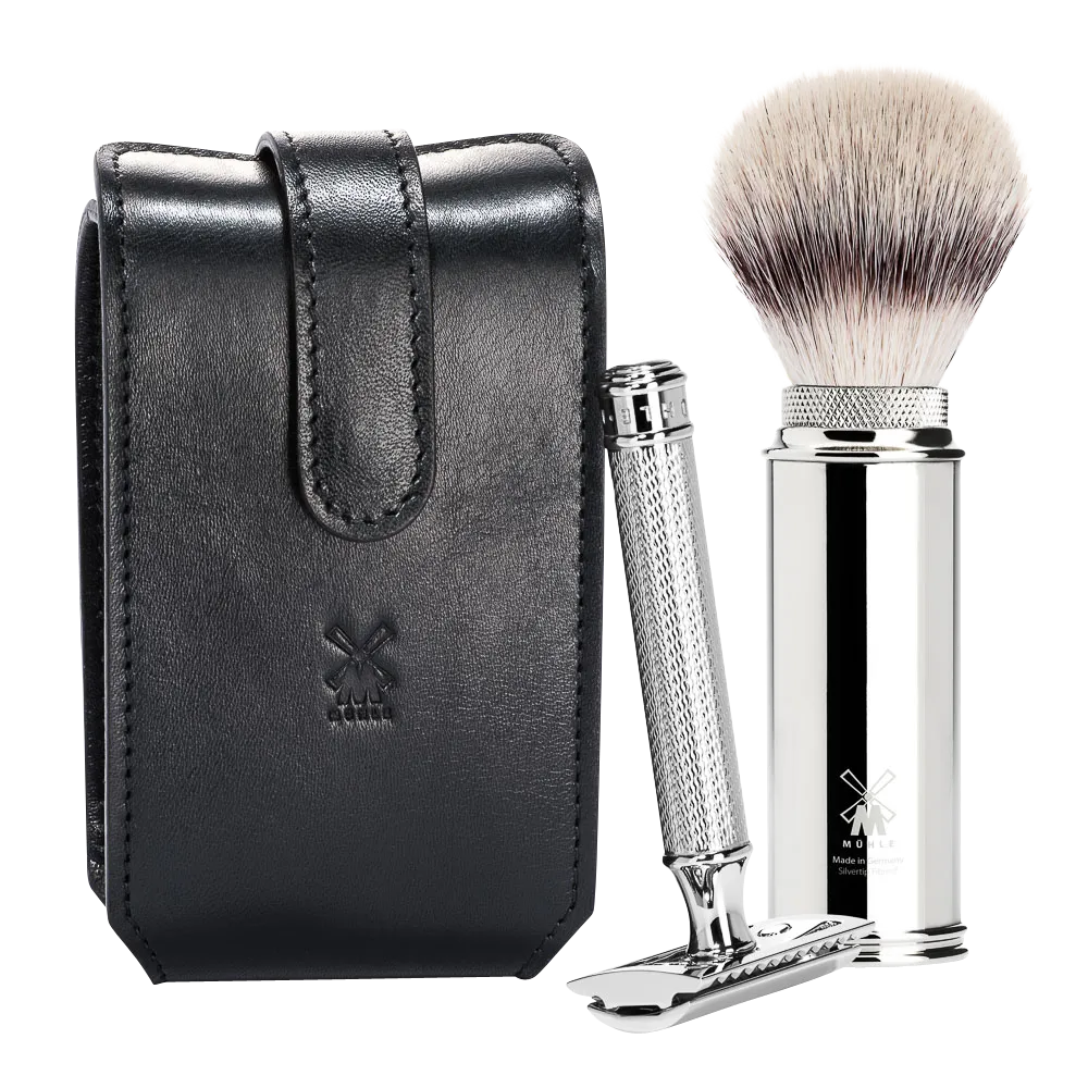TRAVEL - Travel Shaving Set with Leather Pouch