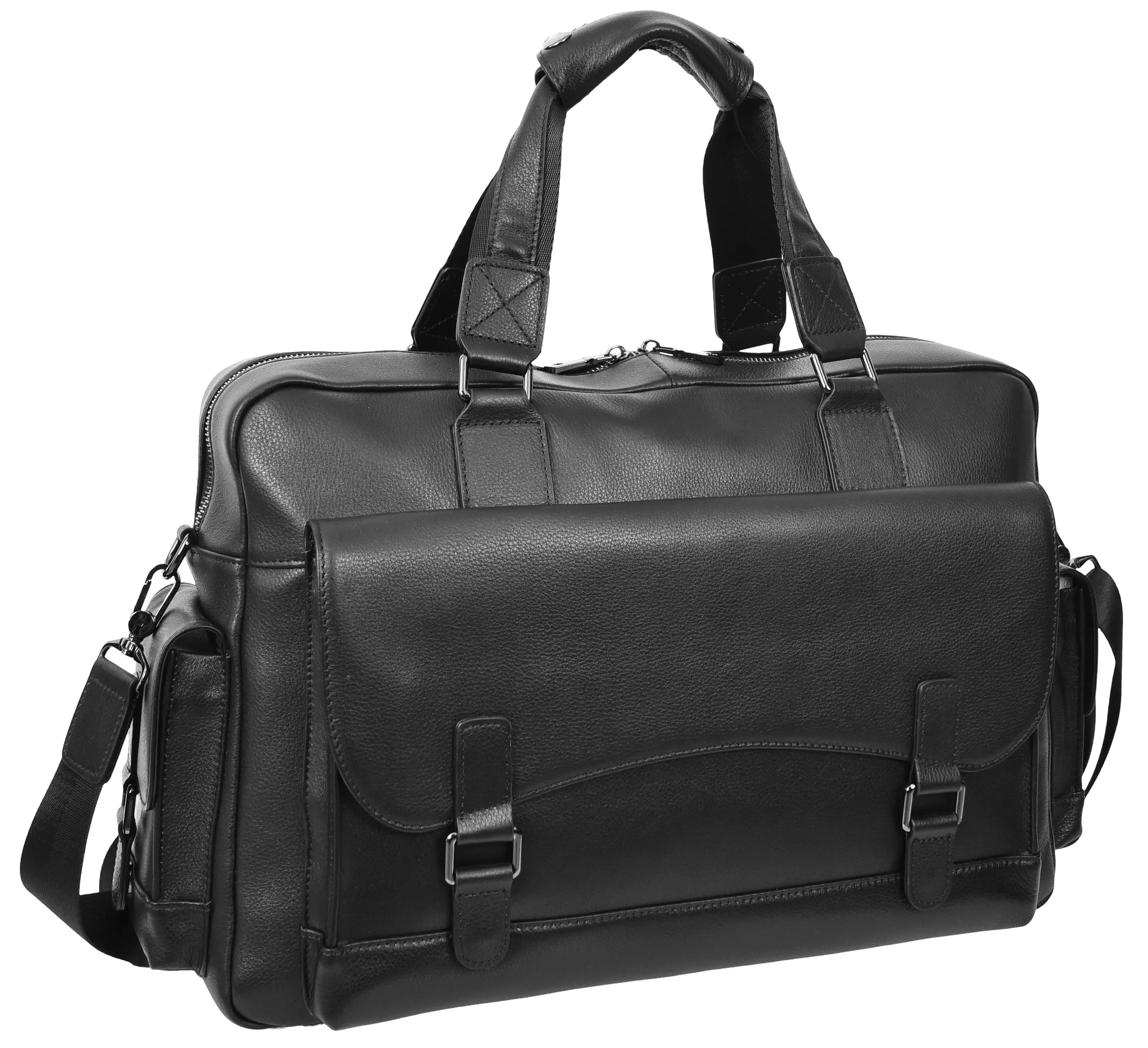 Trekaway Leather Holdall Mid-Size Travel Duffel Bag Black 