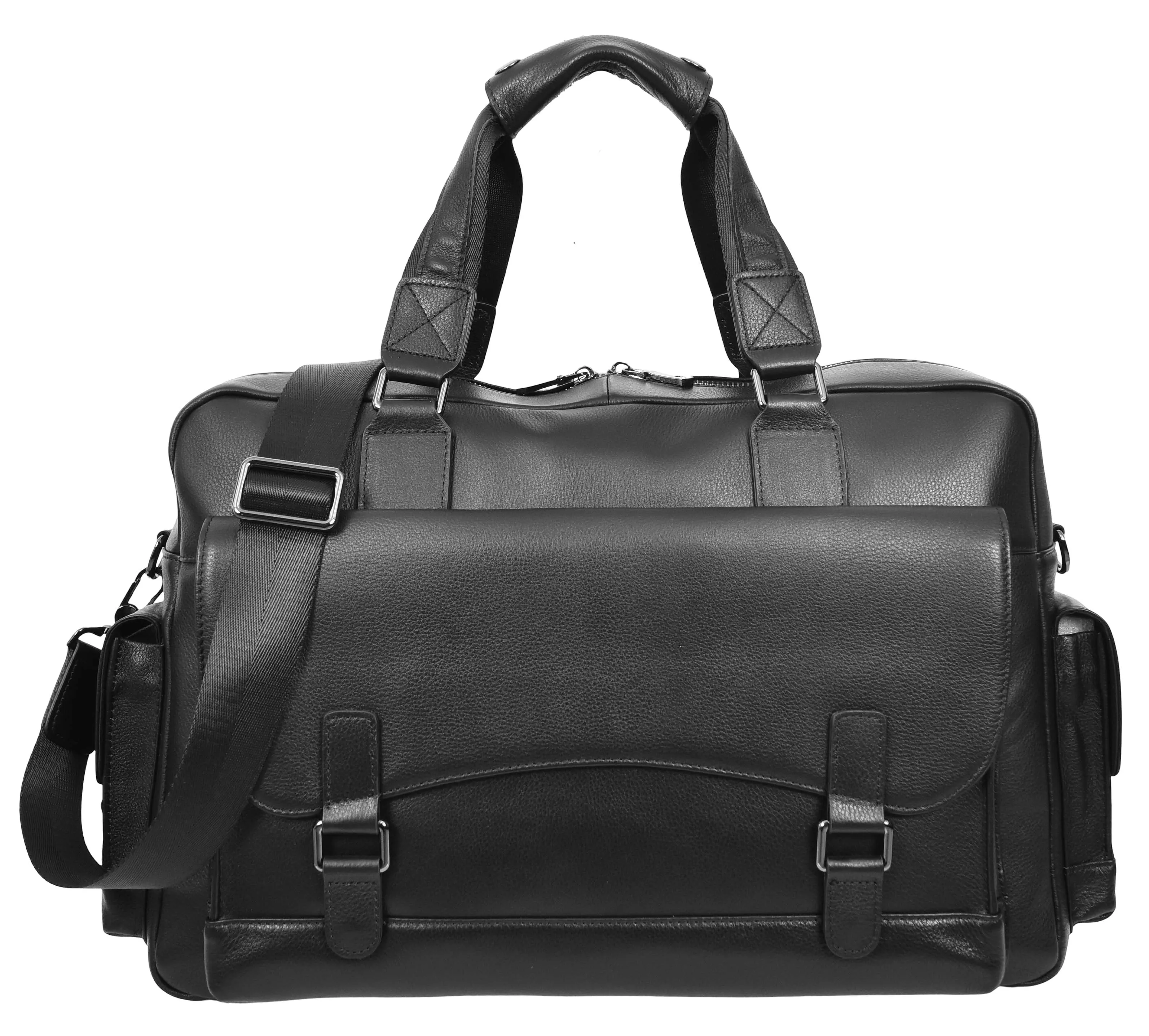 Trekaway Leather Holdall Mid-Size Travel Duffel Bag Black 