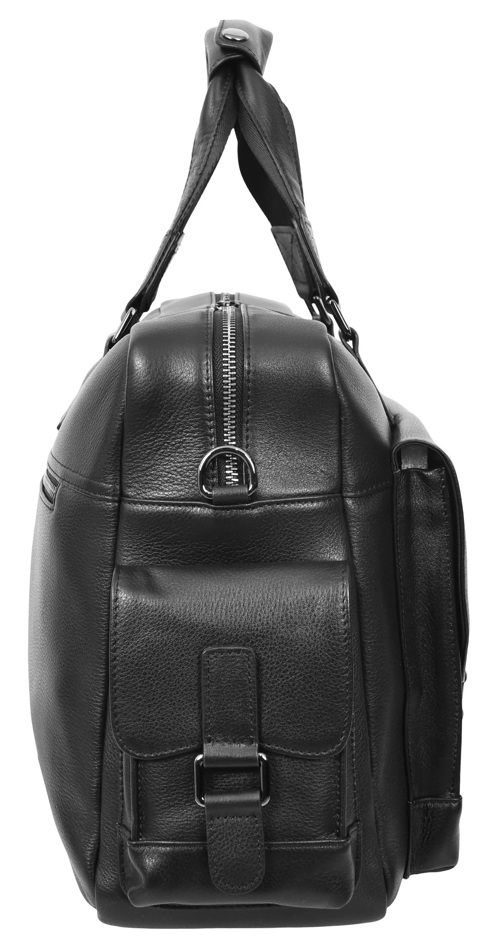 Trekaway Leather Holdall Mid-Size Travel Duffel Bag Black 