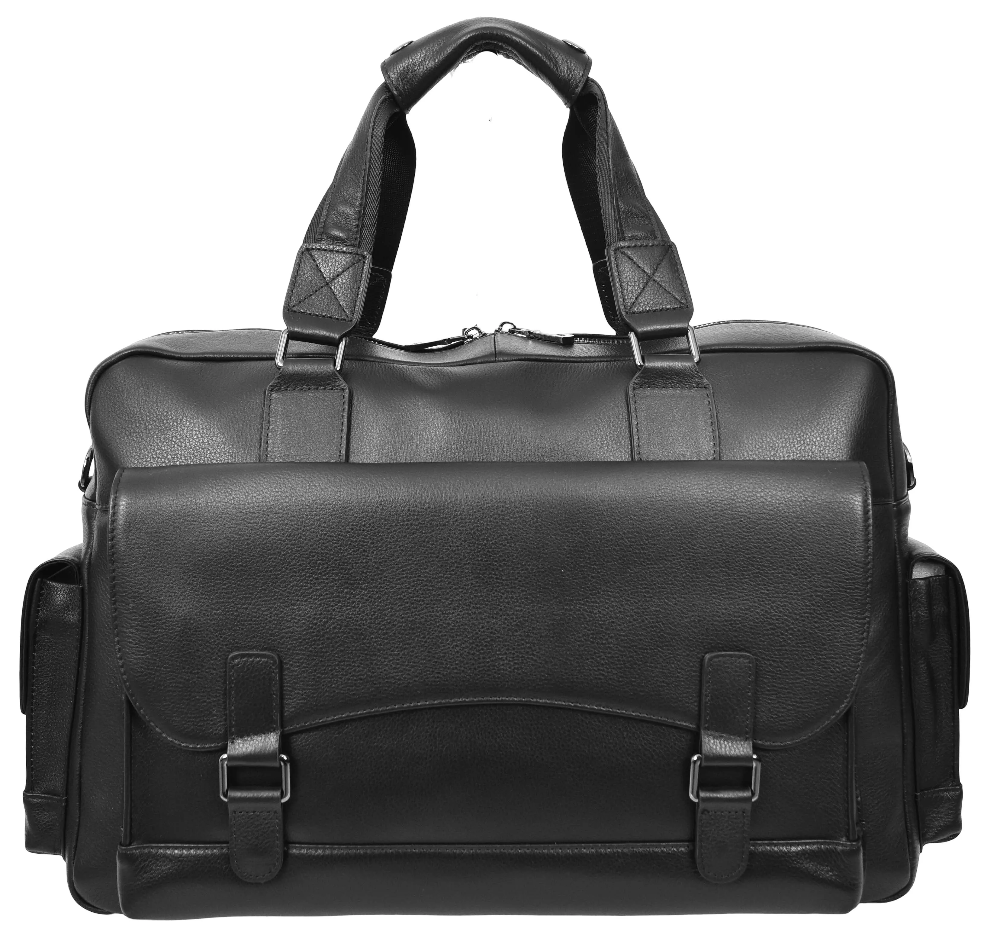 Trekaway Leather Holdall Mid-Size Travel Duffel Bag Black 