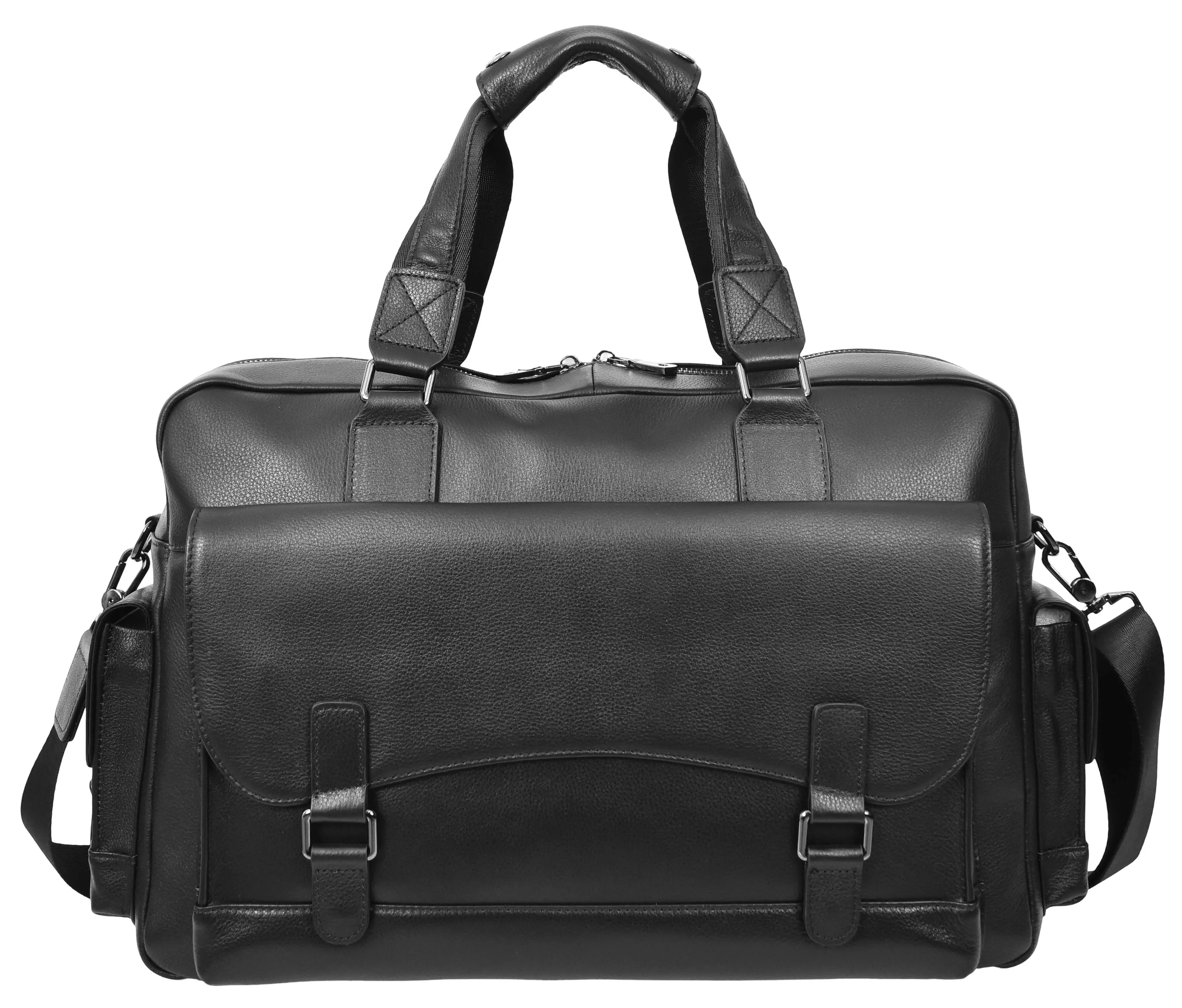 Trekaway Leather Holdall Mid-Size Travel Duffel Bag Black 