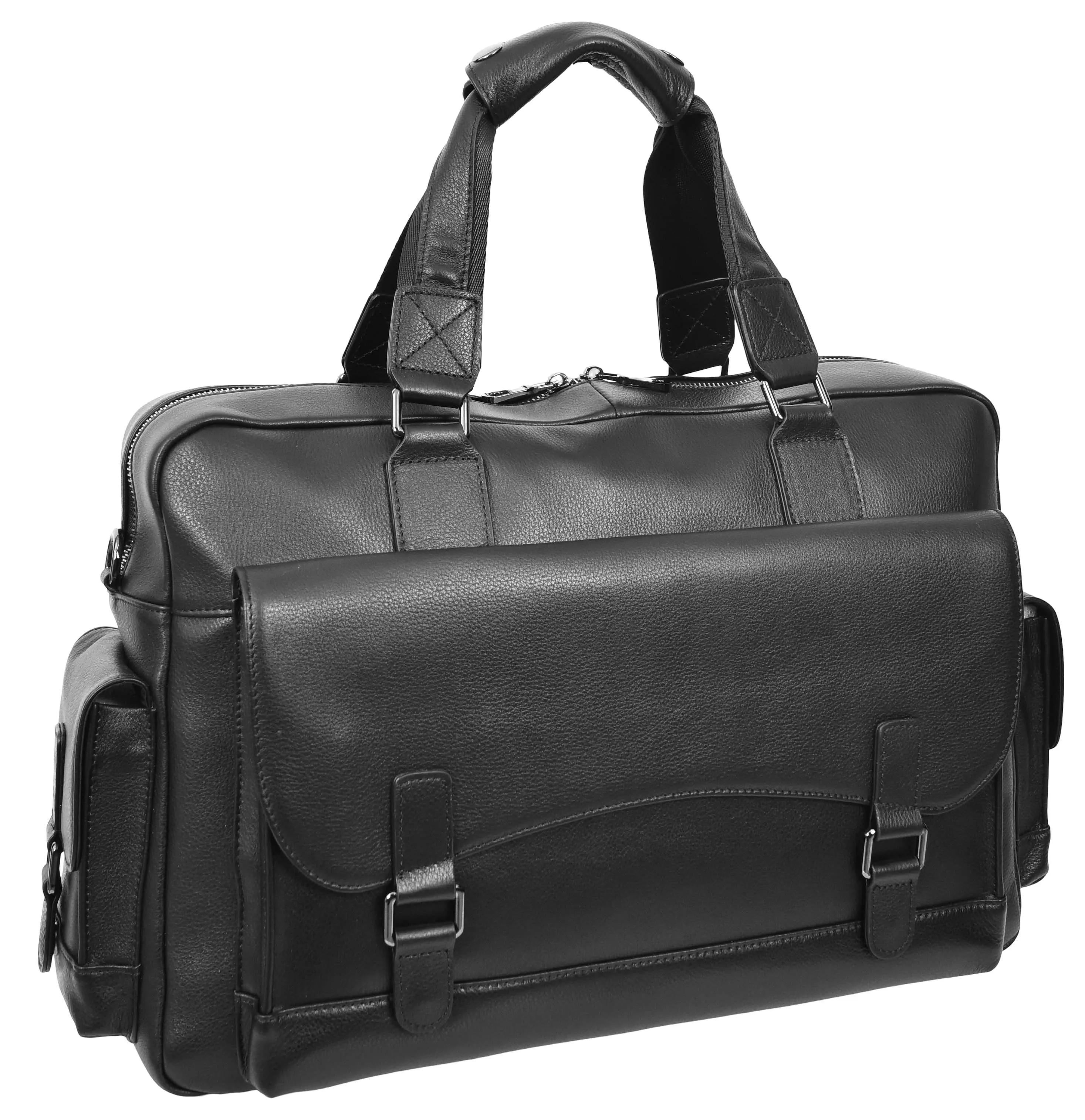 Trekaway Leather Holdall Mid-Size Travel Duffel Bag Black 